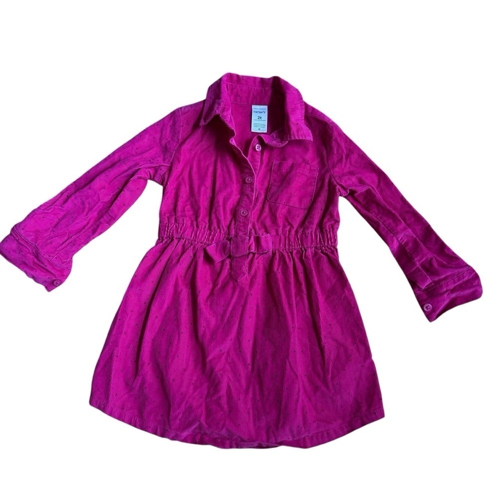 Carter’s Magenta Pink Corduroy Polka Dot Dress Long Sleeve Toddler Girl 2T
